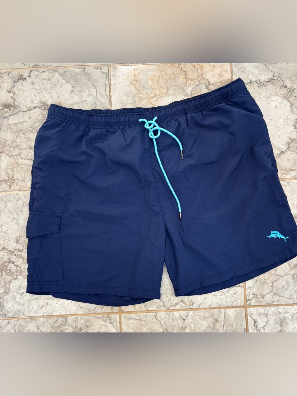 Tommy Bahama Mens Drawstring Swim Trunks  XXL Blue Mesh Lined/Blue Marlin/Cargo